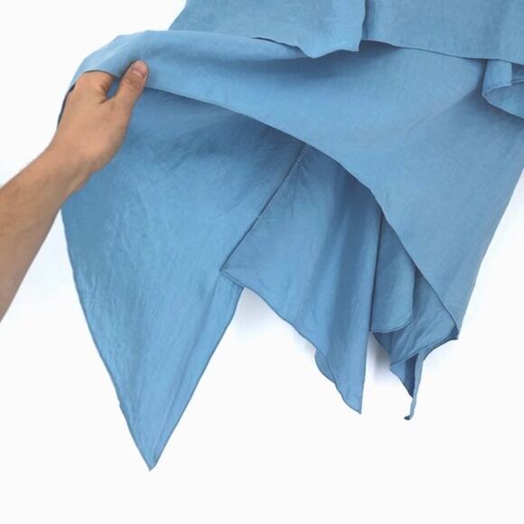 BALENCIAGA Linen Handkerchief High-Low Linen Skirt Light Blue 40 *Authentic - Picture 6 of 16